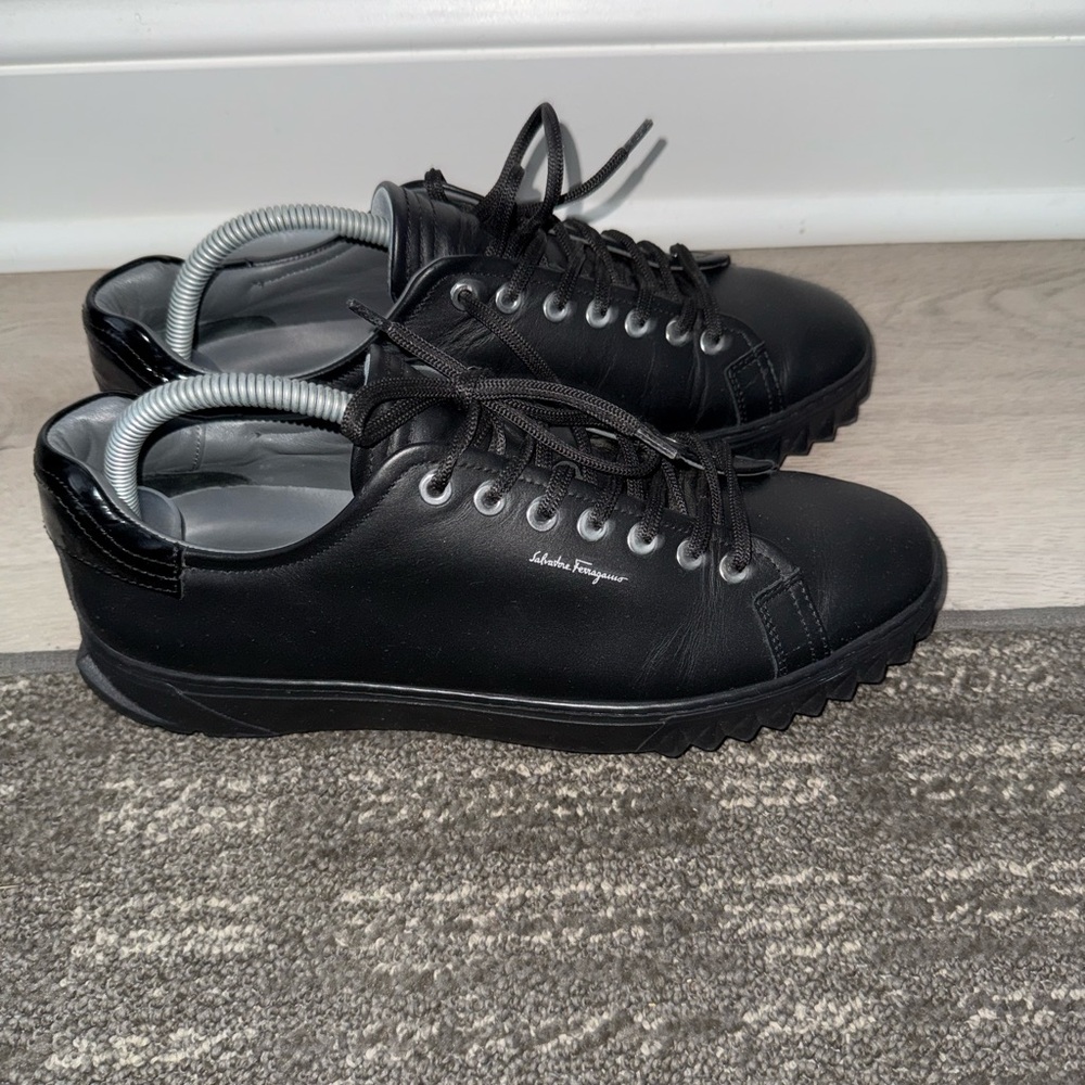 Salvatore Ferragamo Black Leather Cube Sneakers